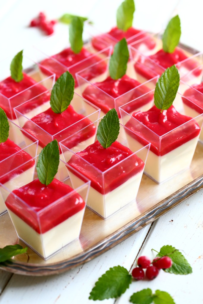 Punaherukkatahna eli -curd sekä valkosuklaa jogurtti pannacotta